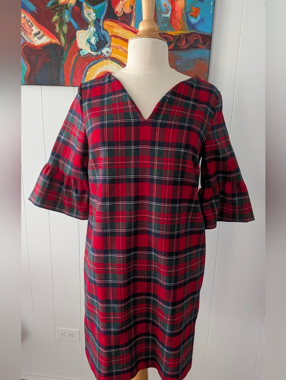 NWT Vineyard Vines Women Size 4 Plaid Greenwich Dress Red Tartan Flutter Sleeve